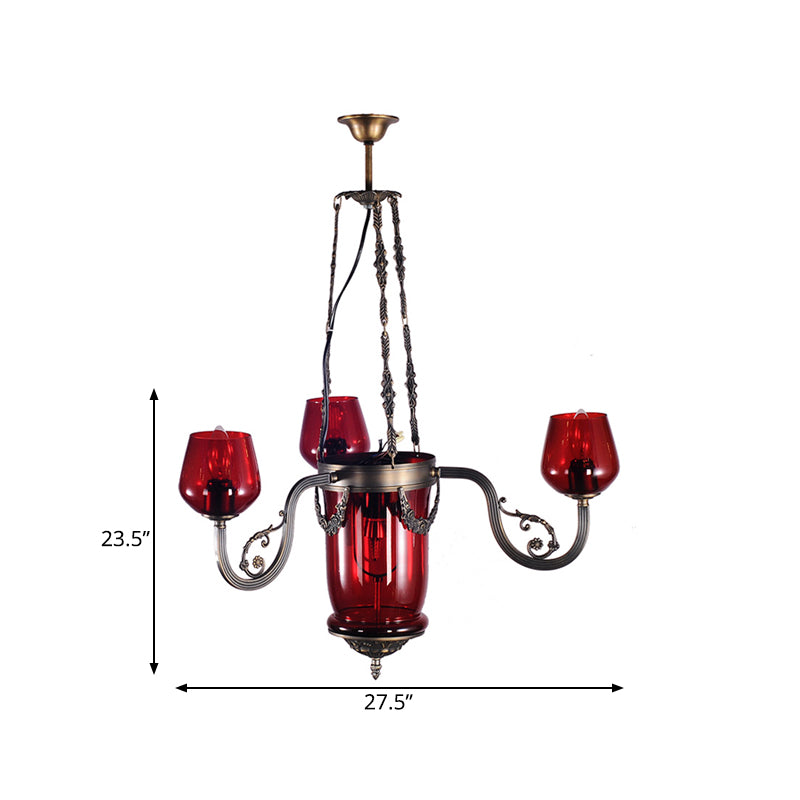 Red Glass Black Ceiling Chandelier Cup Shaped 4 Heads Art Deco Suspension Pendant Light Clearhalo 'Ceiling Lights' 'Chandeliers' Lighting' options 367910