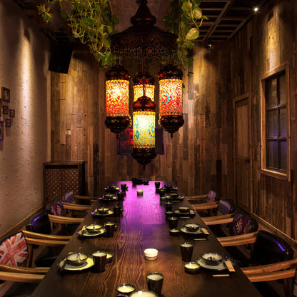 Copper Cylinder Chandelier Lighting Art Deco Stained Glass 4 Lights Bar Hanging Pendant Lamp Copper Clearhalo 'Ceiling Lights' 'Chandeliers' Lighting' options 367911_cab61450-7885-4afc-b4ed-59da5c347058