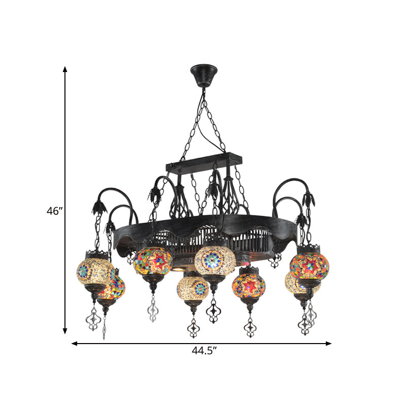 8 Heads Globe Hanging Lighting Bohemia Iron Stained Glass Chandelier Pendant Lamp for Restaurant Clearhalo 'Ceiling Lights' 'Chandeliers' Lighting' options 367956