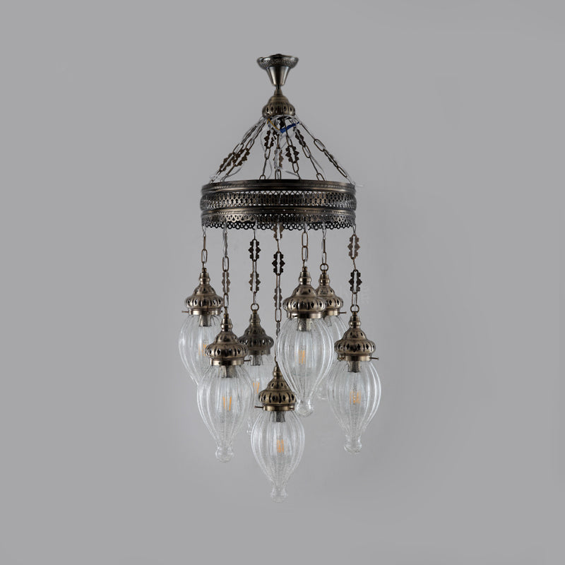 Black 7 Heads Chandelier Traditional Clear Prismatic Glass Teardrop Hanging Ceiling Light Clearhalo 'Ceiling Lights' 'Chandeliers' Lighting' options 367965