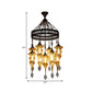 9 Bulbs Pendant Chandelier Traditional Coffee Shop Suspension Lighting Fixture with Jar Tan Ribbing Glass Shade Clearhalo 'Ceiling Lights' 'Chandeliers' Lighting' options 367971