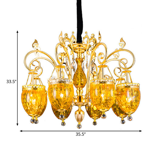 8 Bulbs Urn Pendant Chandelier Traditional Gold Dimpled Glass Hanging Ceiling Light for Restaurant Clearhalo 'Ceiling Lights' 'Chandeliers' Lighting' options 367981
