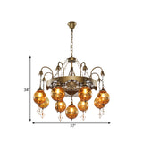 Traditional Ball Chandelier Lighting 9 Heads Tan Glass Suspension Pendant Lamp for Restaurant Clearhalo 'Ceiling Lights' 'Chandeliers' Lighting' options 367986