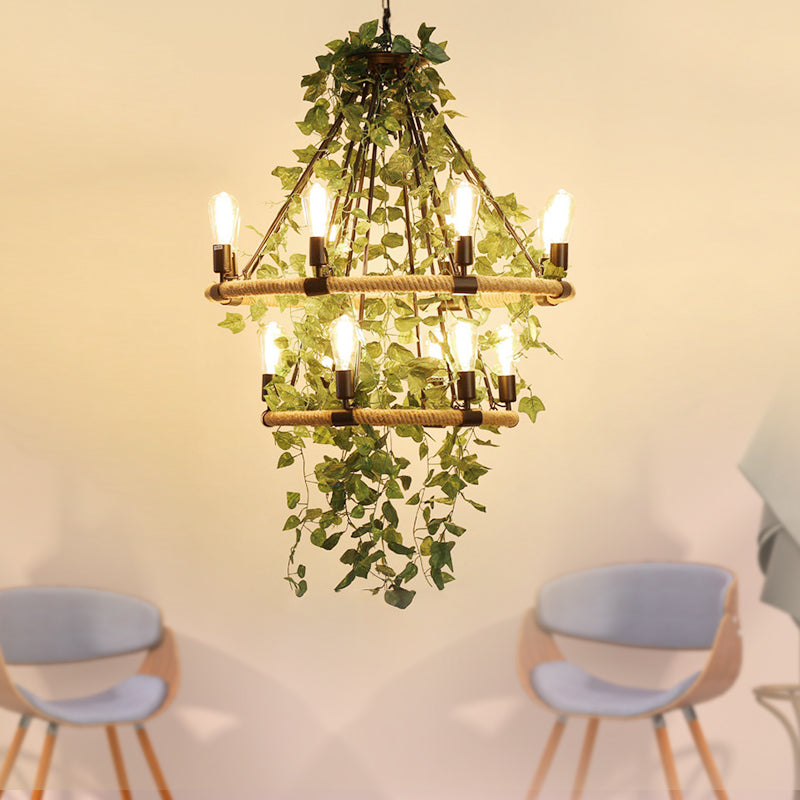 Green 6/8/14 Heads Suspension Lighting Industrial Metal Round Chandelier Light with Plant Decoration 14 Green Clearhalo 'Cast Iron' 'Ceiling Lights' 'Chandeliers' 'Industrial Chandeliers' 'Industrial' 'Metal' 'Middle Century Chandeliers' 'Rustic Chandeliers' 'Tiffany' Lighting' 367987