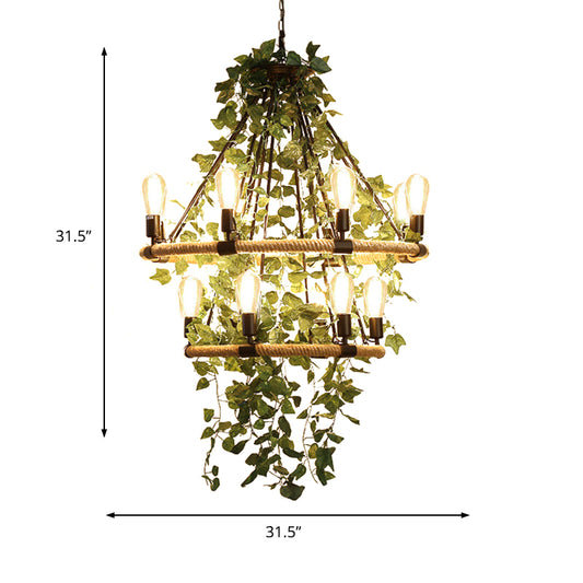 Green 6/8/14 Heads Suspension Lighting Industrial Metal Round Chandelier Light with Plant Decoration Clearhalo 'Cast Iron' 'Ceiling Lights' 'Chandeliers' 'Industrial Chandeliers' 'Industrial' 'Metal' 'Middle Century Chandeliers' 'Rustic Chandeliers' 'Tiffany' Lighting' 367991