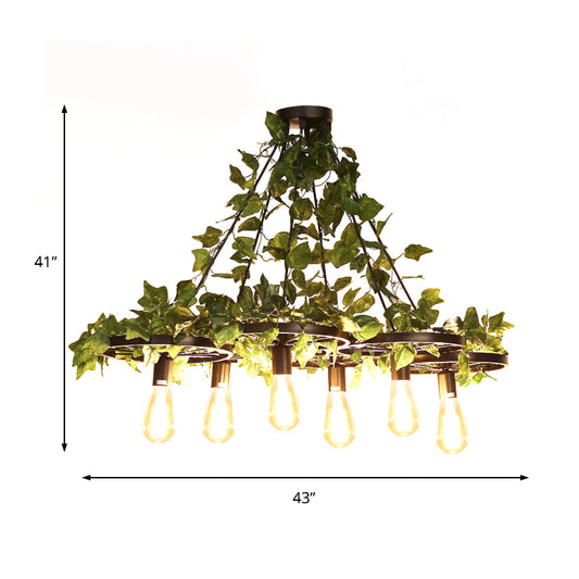 3/6 Heads Plant Ceiling Chandelier with Bare Bulb Metal Industrial Restaurant LED Pendant Light in Green Clearhalo 'Cast Iron' 'Ceiling Lights' 'Chandeliers' 'Industrial Chandeliers' 'Industrial' 'Metal' 'Middle Century Chandeliers' 'Rustic Chandeliers' 'Tiffany' Lighting' 368004