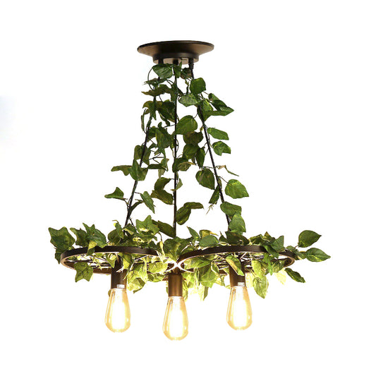 3/6 Heads Plant Ceiling Chandelier with Bare Bulb Metal Industrial Restaurant LED Pendant Light in Green Clearhalo 'Cast Iron' 'Ceiling Lights' 'Chandeliers' 'Industrial Chandeliers' 'Industrial' 'Metal' 'Middle Century Chandeliers' 'Rustic Chandeliers' 'Tiffany' Lighting' 368006