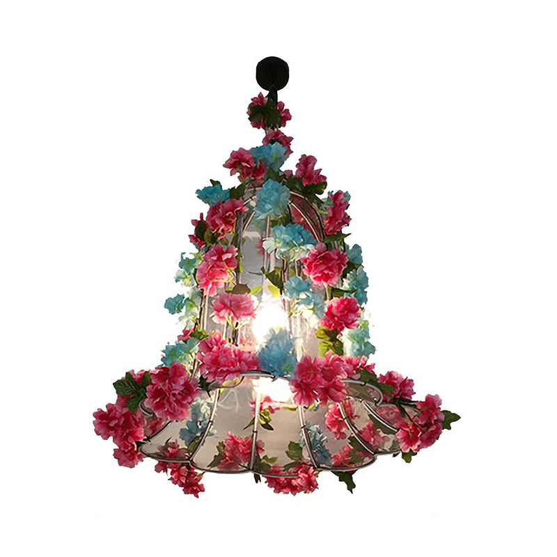 Pink Cherry Blossom Pendant Chandelier Retro Metal 3 Bulbs LED Restaurant Suspension Light Clearhalo 'Cast Iron' 'Ceiling Lights' 'Chandeliers' 'Industrial Chandeliers' 'Industrial' 'Metal' 'Middle Century Chandeliers' 'Rustic Chandeliers' 'Tiffany' Lighting' 368019