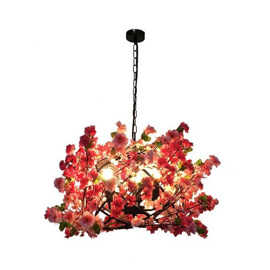 Metal Pink Hanging Chandelier Peach Blossom 3 Bulbs Industrial LED Ceiling Light for Restaurant Clearhalo 'Cast Iron' 'Ceiling Lights' 'Chandeliers' 'Industrial Chandeliers' 'Industrial' 'Metal' 'Middle Century Chandeliers' 'Rustic Chandeliers' 'Tiffany' Lighting' 368024