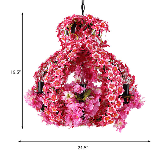 5 Lights Chandelier Lighting with Flower Metal Industrial LED Restaurant Drop Pendant in Pink Clearhalo 'Cast Iron' 'Ceiling Lights' 'Chandeliers' 'Industrial Chandeliers' 'Industrial' 'Metal' 'Middle Century Chandeliers' 'Rustic Chandeliers' 'Tiffany' Lighting' 368035