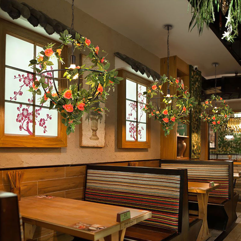 1 Bulb Metal Pendant Light Fixture Industrial Green Globe Restaurant LED Hanging Lamp Kit with Flower Decor Clearhalo 'Art Deco Pendants' 'Cast Iron' 'Ceiling Lights' 'Ceramic' 'Crystal' 'Industrial Pendants' 'Industrial' 'Metal' 'Middle Century Pendants' 'Pendant Lights' 'Pendants' 'Tiffany' Lighting' 368089