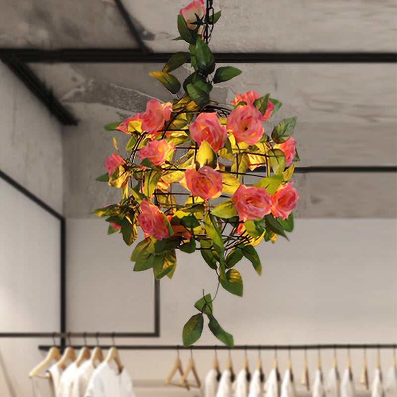 1 Bulb Pendant Lighting Fixture Industrial Maple Leaf/Rose/Plant Metal LED Hanging Lamp Kit in Pink/Orange/Green Pink Clearhalo 'Art Deco Pendants' 'Cast Iron' 'Ceiling Lights' 'Ceramic' 'Crystal' 'Industrial Pendants' 'Industrial' 'Metal' 'Middle Century Pendants' 'Pendant Lights' 'Pendants' 'Tiffany' Lighting' 368092