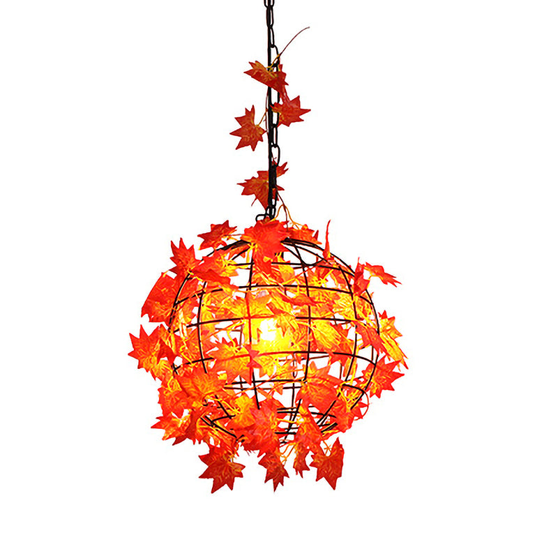 1 Bulb Pendant Lighting Fixture Industrial Maple Leaf/Rose/Plant Metal LED Hanging Lamp Kit in Pink/Orange/Green Clearhalo 'Art Deco Pendants' 'Cast Iron' 'Ceiling Lights' 'Ceramic' 'Crystal' 'Industrial Pendants' 'Industrial' 'Metal' 'Middle Century Pendants' 'Pendant Lights' 'Pendants' 'Tiffany' Lighting' 368099