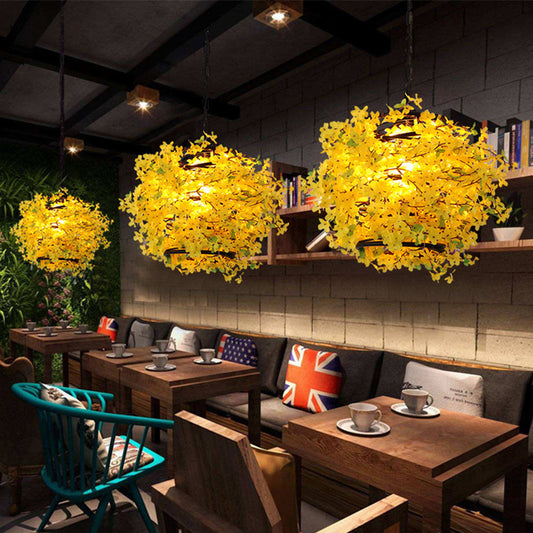 Industrial Blossom Hanging Pendant 1 Bulb Metal LED Suspension Light in Yellow for Restaurant Clearhalo 'Art Deco Pendants' 'Cast Iron' 'Ceiling Lights' 'Ceramic' 'Crystal' 'Industrial Pendants' 'Industrial' 'Metal' 'Middle Century Pendants' 'Pendant Lights' 'Pendants' 'Tiffany' Lighting' 368101