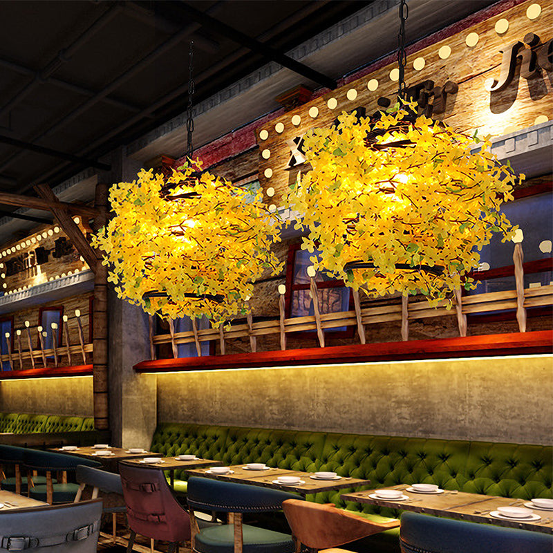 Industrial Blossom Hanging Pendant 1 Bulb Metal LED Suspension Light in Yellow for Restaurant Clearhalo 'Art Deco Pendants' 'Cast Iron' 'Ceiling Lights' 'Ceramic' 'Crystal' 'Industrial Pendants' 'Industrial' 'Metal' 'Middle Century Pendants' 'Pendant Lights' 'Pendants' 'Tiffany' Lighting' 368102