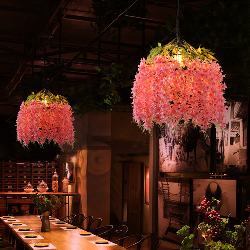 Pink 1 Light Ceiling Pendant Industrial Metal Blossom LED Drop Lamp for Restaurant Clearhalo 'Art Deco Pendants' 'Cast Iron' 'Ceiling Lights' 'Ceramic' 'Crystal' 'Industrial Pendants' 'Industrial' 'Metal' 'Middle Century Pendants' 'Pendant Lights' 'Pendants' 'Tiffany' Lighting' 368118