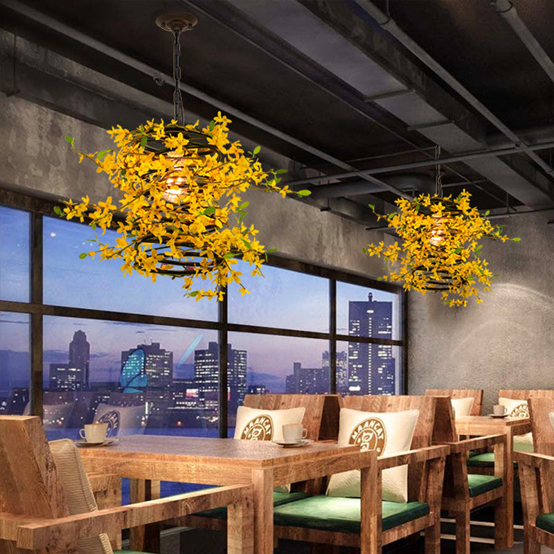 Metal Yellow Drop Lamp Bloom 1 Head LED Industrial Down Lighting Pendant for Restaurant Clearhalo 'Art Deco Pendants' 'Cast Iron' 'Ceiling Lights' 'Ceramic' 'Crystal' 'Industrial Pendants' 'Industrial' 'Metal' 'Middle Century Pendants' 'Pendant Lights' 'Pendants' 'Tiffany' Lighting' 368122