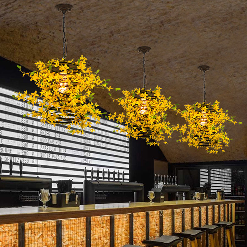 Metal Yellow Drop Lamp Bloom 1 Head LED Industrial Down Lighting Pendant for Restaurant Clearhalo 'Art Deco Pendants' 'Cast Iron' 'Ceiling Lights' 'Ceramic' 'Crystal' 'Industrial Pendants' 'Industrial' 'Metal' 'Middle Century Pendants' 'Pendant Lights' 'Pendants' 'Tiffany' Lighting' 368123