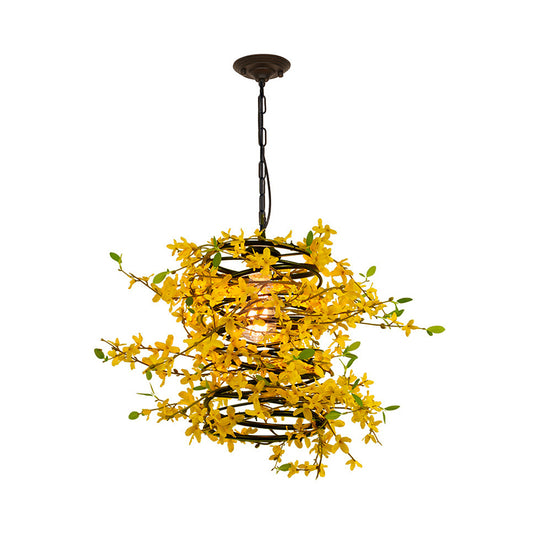 Metal Yellow Drop Lamp Bloom 1 Head LED Industrial Down Lighting Pendant for Restaurant Clearhalo 'Art Deco Pendants' 'Cast Iron' 'Ceiling Lights' 'Ceramic' 'Crystal' 'Industrial Pendants' 'Industrial' 'Metal' 'Middle Century Pendants' 'Pendant Lights' 'Pendants' 'Tiffany' Lighting' 368124