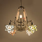 Pipe Hanging Chandelier with Gear Rustic Lodge Multi Light Stained Glass Suspension Light with Star/House Shape Antique Bronze Star Clearhalo 'Ceiling Lights' 'Chandeliers' 'Industrial' 'Middle Century Chandeliers' 'Tiffany Chandeliers' 'Tiffany close to ceiling' 'Tiffany' Lighting' 36879