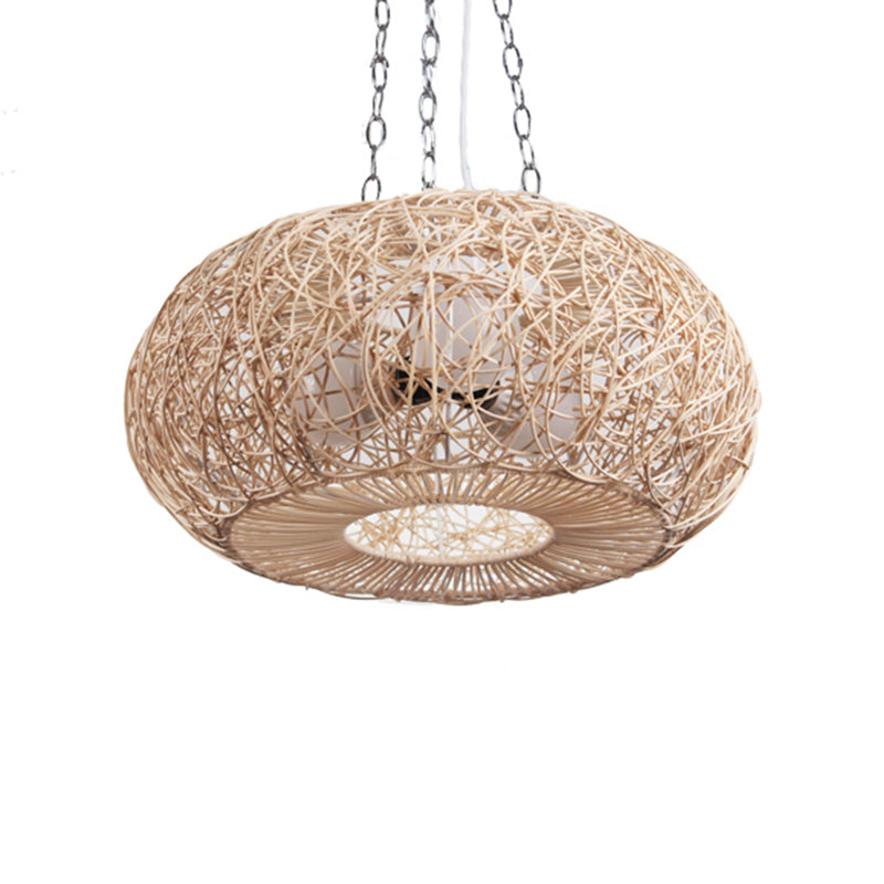 Lantern Chandelier Lighting Japanese Bamboo 3 Bulbs Beige Pendant Lighting Fixture Clearhalo 'Ceiling Lights' 'Chandeliers' Lighting' options 369043