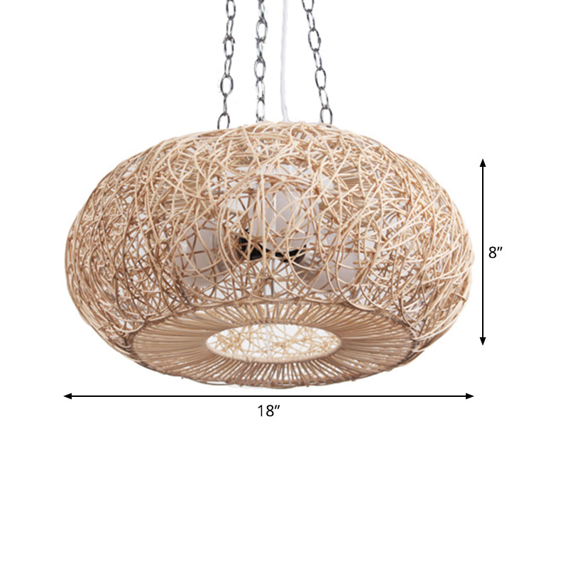 Lantern Chandelier Lighting Japanese Bamboo 3 Bulbs Beige Pendant Lighting Fixture Clearhalo 'Ceiling Lights' 'Chandeliers' Lighting' options 369045