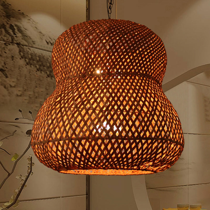 1 Bulb Gourd Ceiling Light Chinese Bamboo Suspended Lighting Fixture in Light Coffee Clearhalo 'Ceiling Lights' 'Pendant Lights' 'Pendants' Lighting' 369104