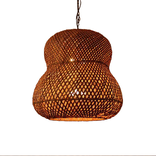 1 Bulb Gourd Ceiling Light Chinese Bamboo Suspended Lighting Fixture in Light Coffee Clearhalo 'Ceiling Lights' 'Pendant Lights' 'Pendants' Lighting' 369105