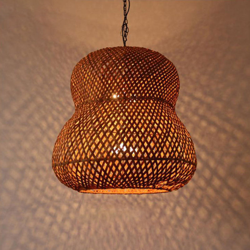 1 Bulb Gourd Ceiling Light Chinese Bamboo Suspended Lighting Fixture in Light Coffee Clearhalo 'Ceiling Lights' 'Pendant Lights' 'Pendants' Lighting' 369106