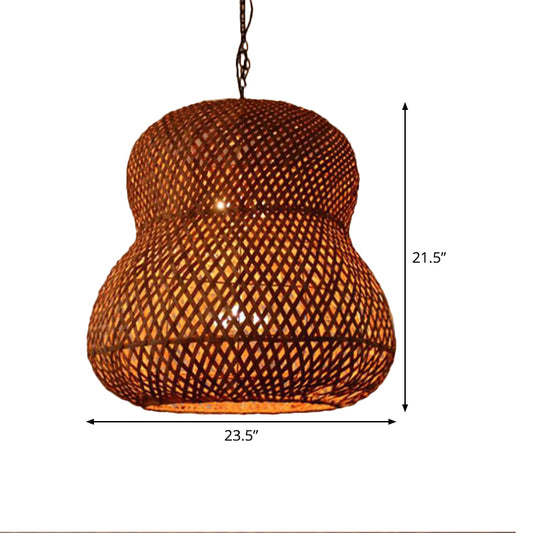 1 Bulb Gourd Ceiling Light Chinese Bamboo Suspended Lighting Fixture in Light Coffee Clearhalo 'Ceiling Lights' 'Pendant Lights' 'Pendants' Lighting' 369107