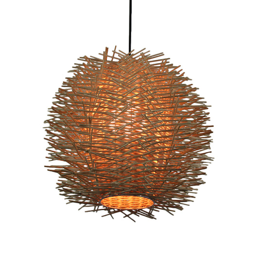 1 Bulb Handcrafted Ceiling Light Chinese Rattan Suspended Lighting Fixture in Beige Clearhalo 'Ceiling Lights' 'Pendant Lights' 'Pendants' Lighting' 369120
