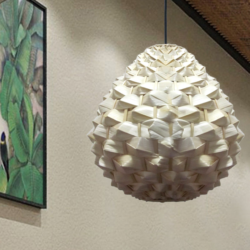 1 Head Living Room Pendant Lamp Asia Beige Hanging Ceiling Light with Droplet Bamboo Shade Clearhalo 'Ceiling Lights' 'Pendant Lights' 'Pendants' Lighting' 369155