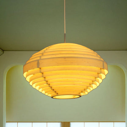 Wood Lantern Ceiling Lamp Asia 1 Bulb Hanging Light Fixture in Beige for Living Room Wood Clearhalo 'Ceiling Lights' 'Pendant Lights' 'Pendants' Lighting' 369203_f219ba47-fdcf-4cba-9e35-fd0bf6a426c5