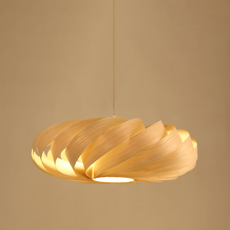 Swirl Wood Pendant Lighting Japanese 1 Head Beige Ceiling Suspension Lamp for Restaurant Clearhalo 'Ceiling Lights' 'Pendant Lights' 'Pendants' Lighting' 369216