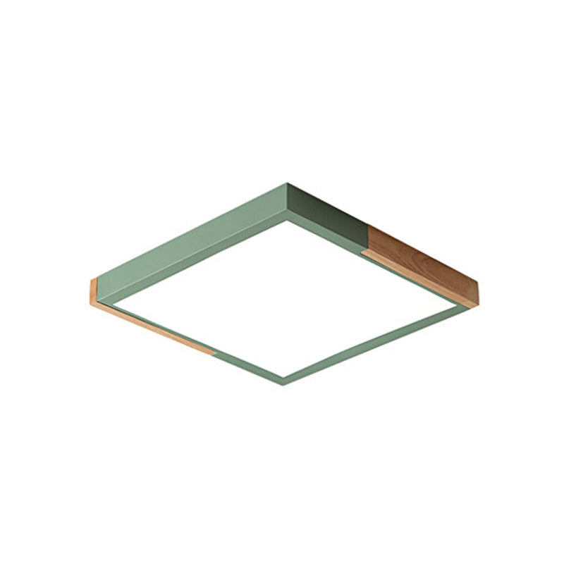 Spliced Square Flush Mount Light Nordic Metal Green/White/Black-Wood LED Ceiling Lighting in White/Warm/3 Color Light, 16"/19.5" Wide Clearhalo 'Ceiling Lights' 'Close To Ceiling Lights' 'Close to ceiling' 'Flush mount' Lighting' 369265
