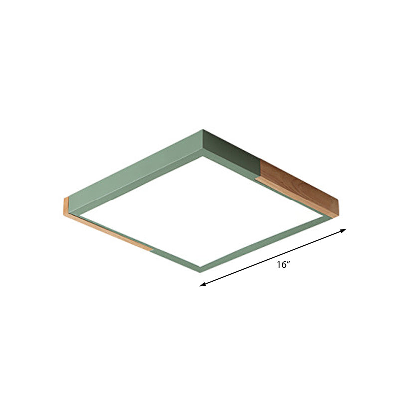 Spliced Square Flush Mount Light Nordic Metal Green/White/Black-Wood LED Ceiling Lighting in White/Warm/3 Color Light, 16"/19.5" Wide Clearhalo 'Ceiling Lights' 'Close To Ceiling Lights' 'Close to ceiling' 'Flush mount' Lighting' 369266