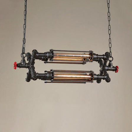 4/8 Heads Chandelier Lighting Rustic Style Wire Pipe Shade Iron Ceiling Light Fixture with Adjustable Chain and Valve in Black Clearhalo 'Cast Iron' 'Ceiling Lights' 'Chandeliers' 'Industrial Chandeliers' 'Industrial' 'Metal' 'Middle Century Chandeliers' 'Rustic Chandeliers' 'Tiffany' Lighting' 3693