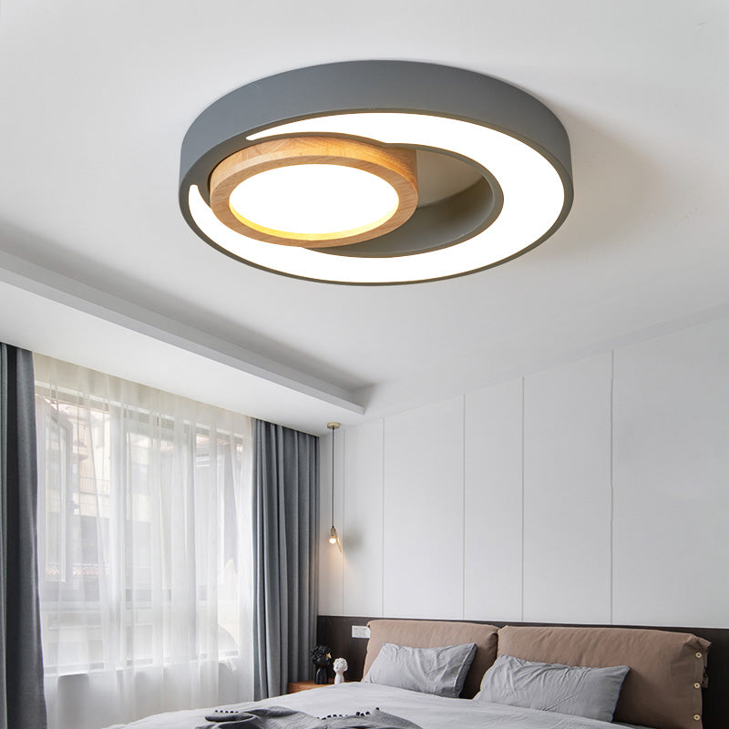 Acrylic Double Circle Ceiling Light Nordic Green/White/Grey-Wood LED Flush Mount Recessed Lighting Clearhalo 'Ceiling Lights' 'Close To Ceiling Lights' 'Close to ceiling' 'Flush mount' Lighting' 369303
