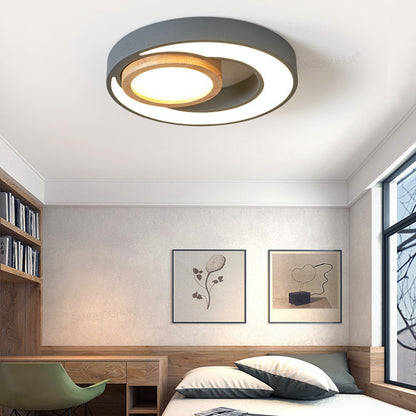 Acrylic Double Circle Ceiling Light Nordic Green/White/Grey-Wood LED Flush Mount Recessed Lighting Grey Clearhalo 'Ceiling Lights' 'Close To Ceiling Lights' 'Close to ceiling' 'Flush mount' Lighting' 369304