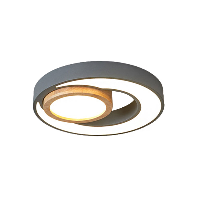 Acrylic Double Circle Ceiling Light Nordic Green/White/Grey-Wood LED Flush Mount Recessed Lighting Clearhalo 'Ceiling Lights' 'Close To Ceiling Lights' 'Close to ceiling' 'Flush mount' Lighting' 369305