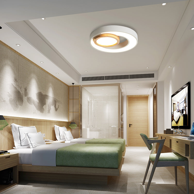 Acrylic Double Circle Ceiling Light Nordic Green/White/Grey-Wood LED Flush Mount Recessed Lighting Clearhalo 'Ceiling Lights' 'Close To Ceiling Lights' 'Close to ceiling' 'Flush mount' Lighting' 369308
