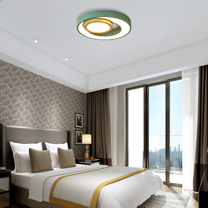 Acrylic Double Circle Ceiling Light Nordic Green/White/Grey-Wood LED Flush Mount Recessed Lighting Clearhalo 'Ceiling Lights' 'Close To Ceiling Lights' 'Close to ceiling' 'Flush mount' Lighting' 369311
