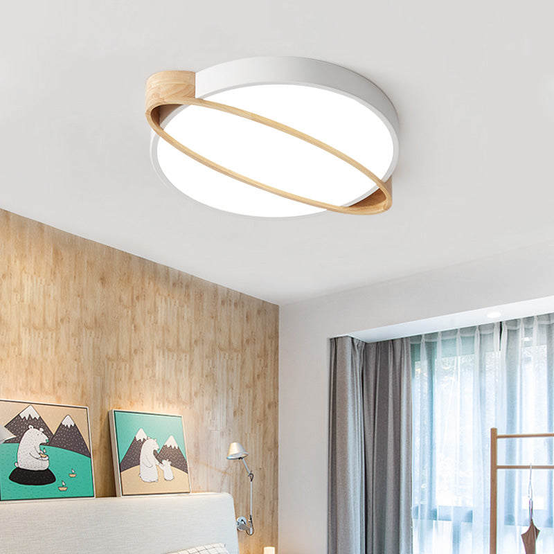 Orbit Design Ceiling Mount Lamp Nordic Acrylic Bedroom LED Flushmount Lighting in White/Green/Grey with Oval Wood Insert, 16"/19.5"/23.5" W Clearhalo 'Ceiling Lights' 'Close To Ceiling Lights' 'Close to ceiling' 'Flush mount' Lighting' 369339