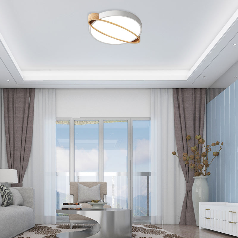 Orbit Design Ceiling Mount Lamp Nordic Acrylic Bedroom LED Flushmount Lighting in White/Green/Grey with Oval Wood Insert, 16"/19.5"/23.5" W Clearhalo 'Ceiling Lights' 'Close To Ceiling Lights' 'Close to ceiling' 'Flush mount' Lighting' 369340