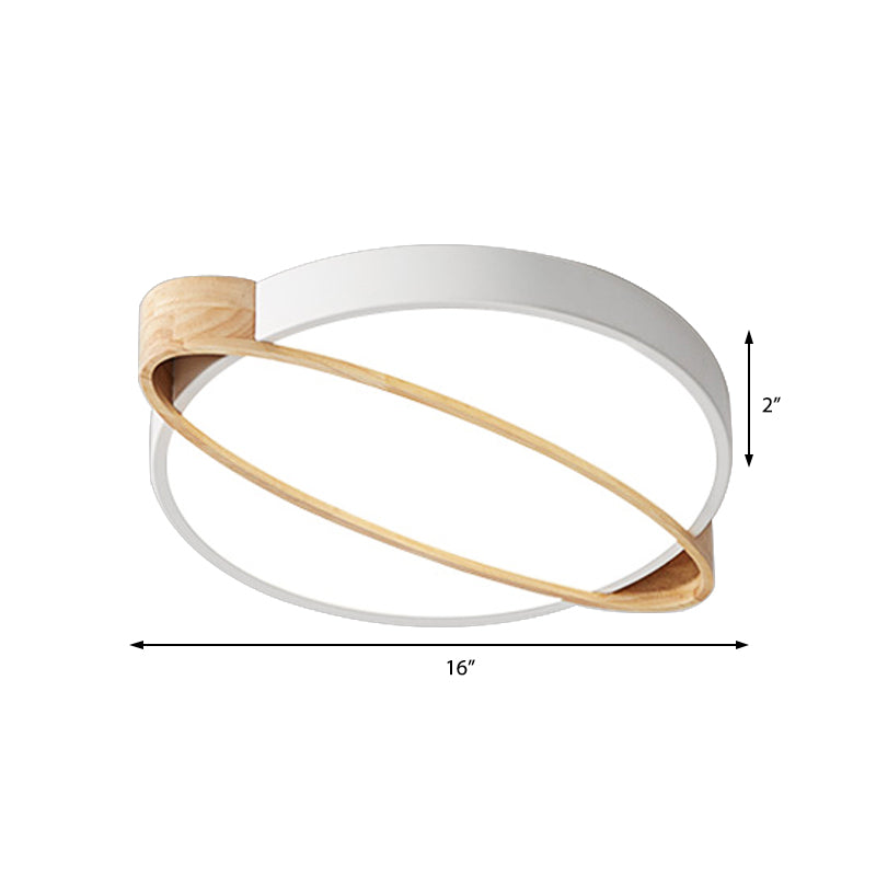 Orbit Design Ceiling Mount Lamp Nordic Acrylic Bedroom LED Flushmount Lighting in White/Green/Grey with Oval Wood Insert, 16"/19.5"/23.5" W Clearhalo 'Ceiling Lights' 'Close To Ceiling Lights' 'Close to ceiling' 'Flush mount' Lighting' 369342
