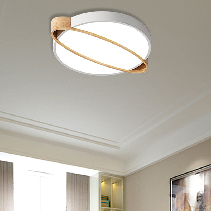 Orbit Design Ceiling Mount Lamp Nordic Acrylic Bedroom LED Flushmount Lighting in White/Green/Grey with Oval Wood Insert, 16"/19.5"/23.5" W Clearhalo 'Ceiling Lights' 'Close To Ceiling Lights' 'Close to ceiling' 'Flush mount' Lighting' 369346