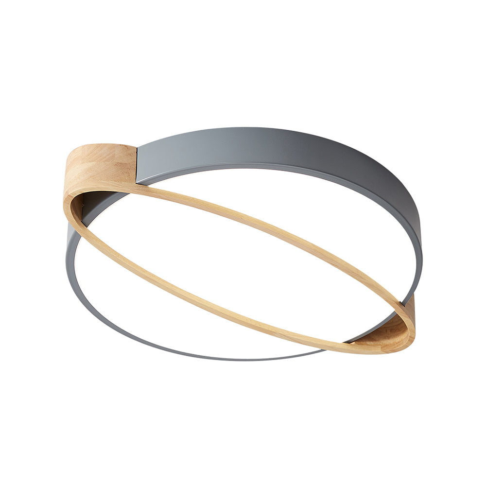 Orbit Design Ceiling Mount Lamp Nordic Acrylic Bedroom LED Flushmount Lighting in White/Green/Grey with Oval Wood Insert, 16"/19.5"/23.5" W Clearhalo 'Ceiling Lights' 'Close To Ceiling Lights' 'Close to ceiling' 'Flush mount' Lighting' 369351