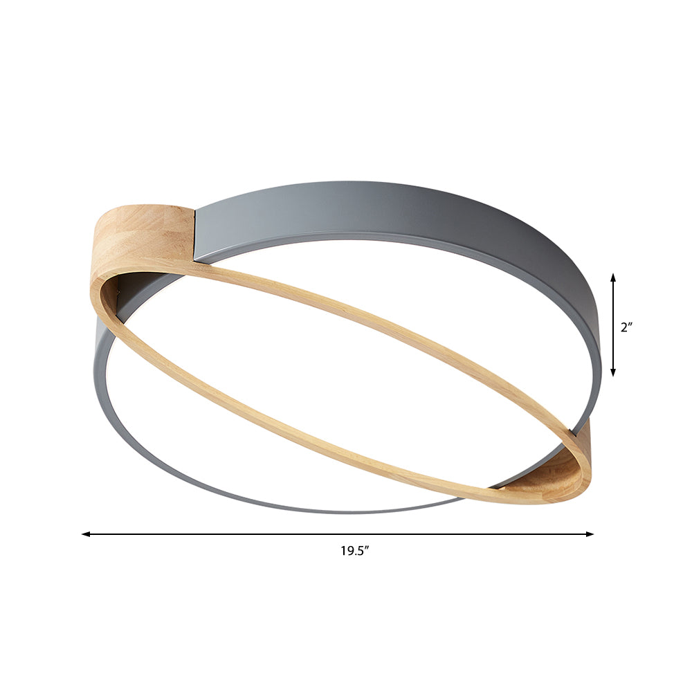 Orbit Design Ceiling Mount Lamp Nordic Acrylic Bedroom LED Flushmount Lighting in White/Green/Grey with Oval Wood Insert, 16"/19.5"/23.5" W Clearhalo 'Ceiling Lights' 'Close To Ceiling Lights' 'Close to ceiling' 'Flush mount' Lighting' 369355