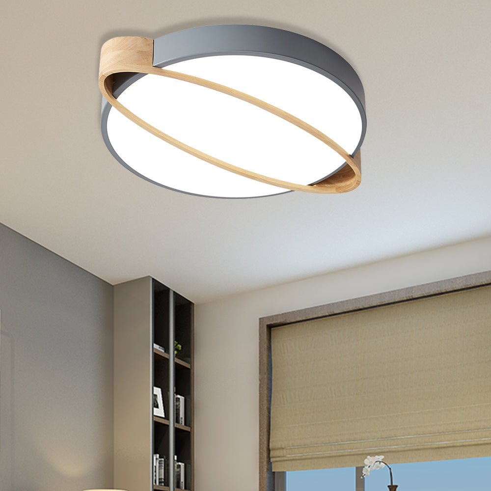 Orbit Design Ceiling Mount Lamp Nordic Acrylic Bedroom LED Flushmount Lighting in White/Green/Grey with Oval Wood Insert, 16"/19.5"/23.5" W Grey 23.5" Clearhalo 'Ceiling Lights' 'Close To Ceiling Lights' 'Close to ceiling' 'Flush mount' Lighting' 369356