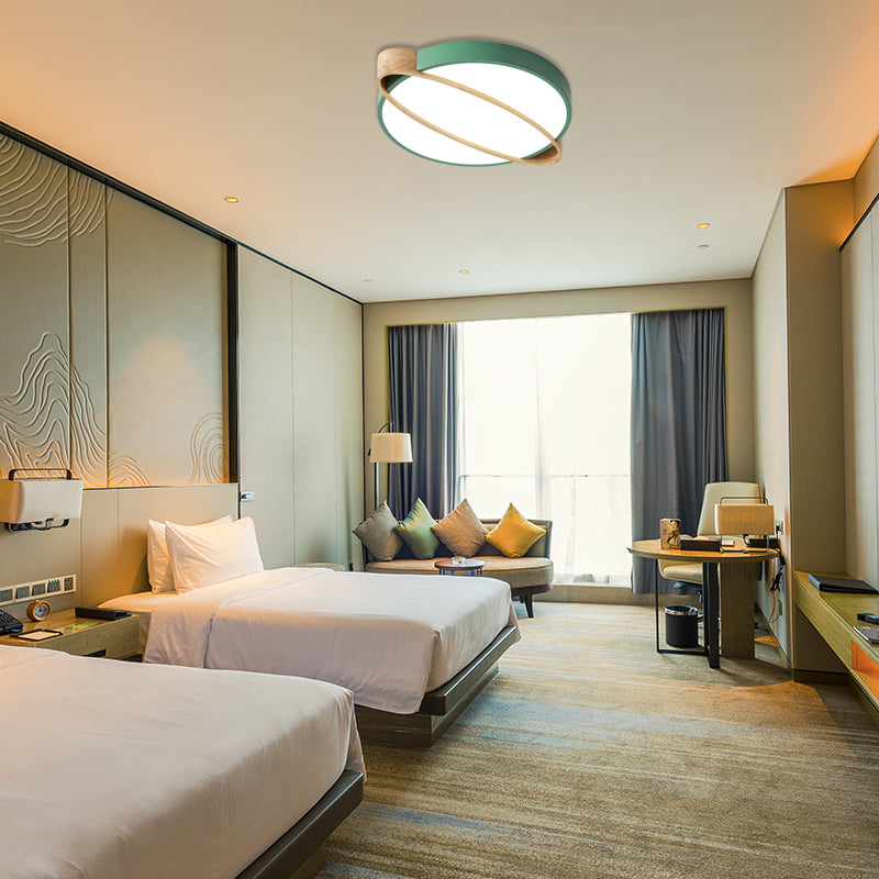 Orbit Design Ceiling Mount Lamp Nordic Acrylic Bedroom LED Flushmount Lighting in White/Green/Grey with Oval Wood Insert, 16"/19.5"/23.5" W Clearhalo 'Ceiling Lights' 'Close To Ceiling Lights' 'Close to ceiling' 'Flush mount' Lighting' 369360